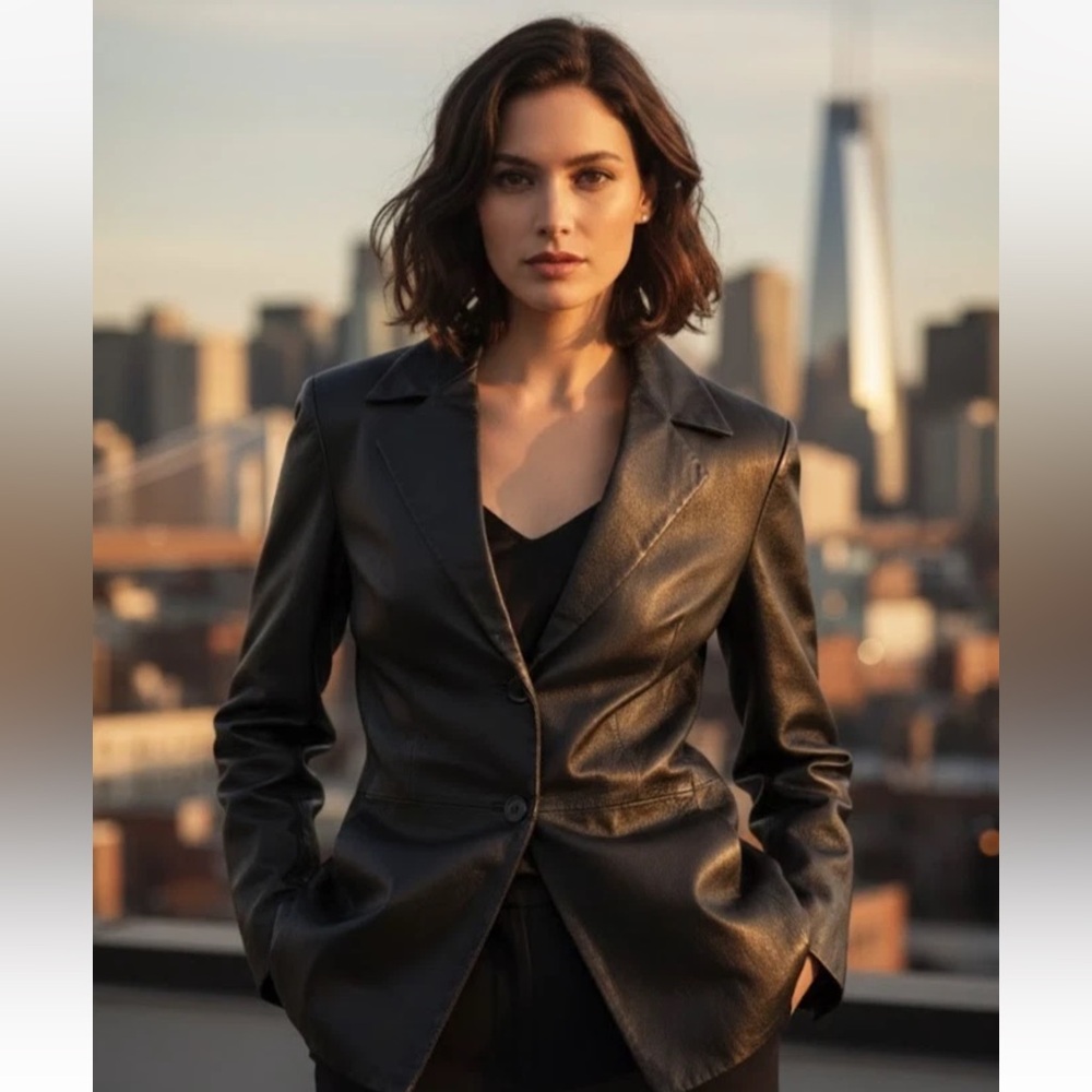 Mitsu New York Milan Paris Genuine Leather Jacket - Black - Size L - EUC